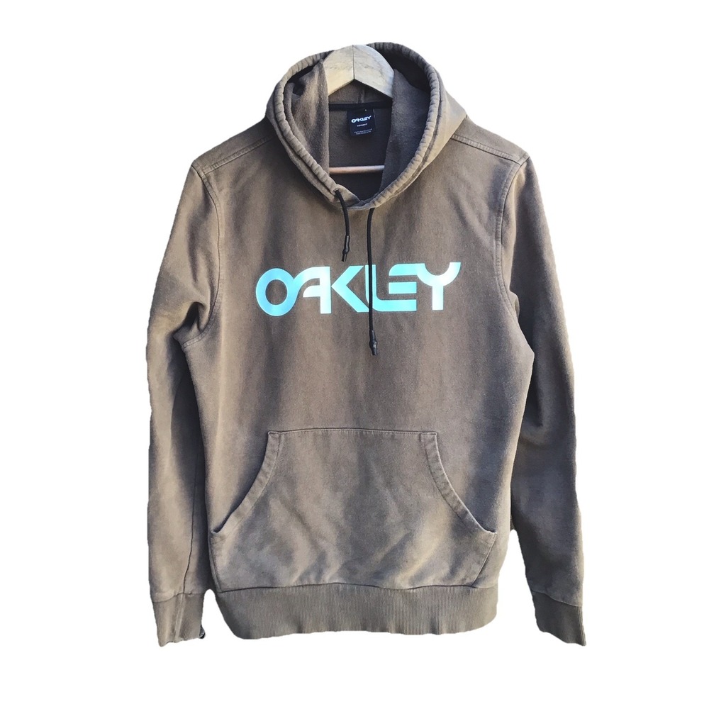 Oakley Brown Pullover Hoodie Big Logo Custom Fit Men's Large Sweatshirt